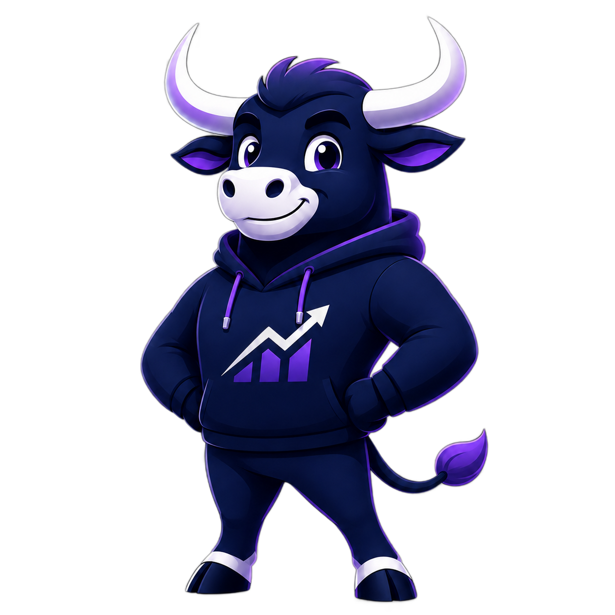 Confident Stierweb bull mascot wearing a hoodie with an upward growth arrow
